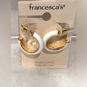 Gold and White Hoop Earrings